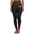 High-Waist Yoga Leggings — Black Athletic Leggings with Pink Claw Accent